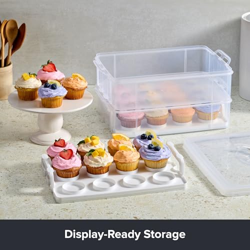Image of Snapware (2-Layer, 24 Cupcakes Plastic Detachable Cupcake Carrier Storage Container With Lid and Handle, Freezer Dishwasher Microwave Safe