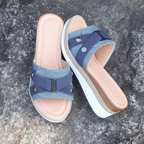 Summer women's extra wide ls large size rubber herringbone thick sole denim casual shoes, women's4