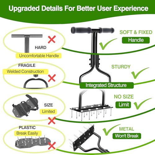 aneeway Lawn Spikes Aerator Tool, 2-in-1 Detachable Manual Yard Aerator, Multi Spikes Grass Aeration Tools with Cleaning Tool for Compacted Soil & Lawn Garden Care - Image 6