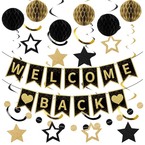 Roetyce Black Gold Welcome Back Decorations for Men Women