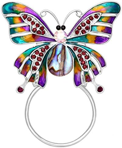 SENFAI Enamel Colorful Butterfly Abalone Shell Crystal Magnetic Eyeglass Holder Brooch and Pin (Silver magnet brooch)
