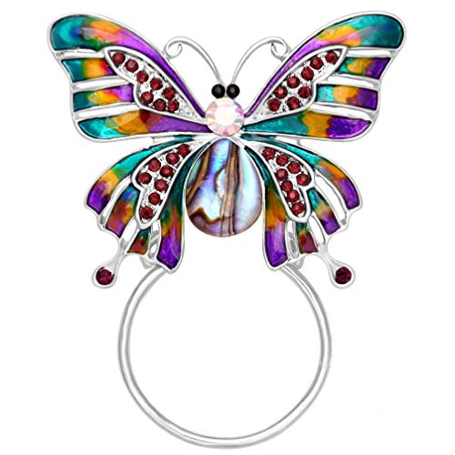 SENFAI Enamel Colorful Butterfly Abalone Shell Crystal Magnetic Eyeglass Holder Brooch and Pin (Silver magnet brooch)