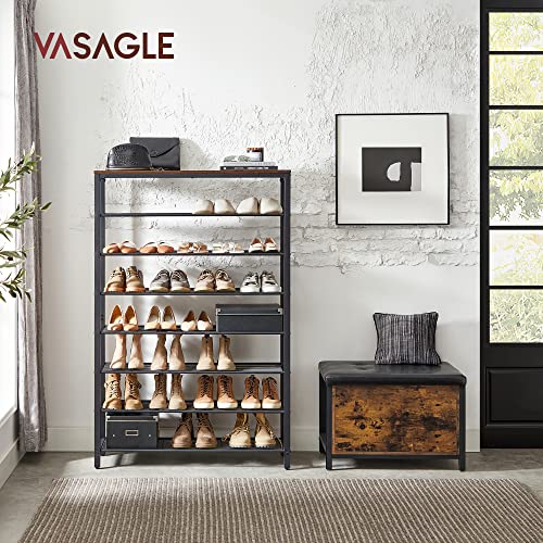 VASAGLE 8 Tier Shoe Rack, Shoe Organizer for Closet, Entryway, 32-40 Pairs of Shoes, Large Shoe Rack Organizer with 7 Metal Mesh Shelves, 11.8 x 39.4 x 59.8 Inches, Rustic Brown and Black ULBS012B01 - Image 3