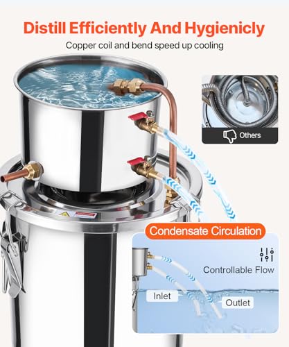 VEVOR Alcohol Still, 3 Gal / 11.4 L Stainless Steel Water Alcohol Distiller with Copper Coil, Home Brewing Refining Fermentation Kit with Thermometer, for Wine Whisky Brandy, Silver - Image 4