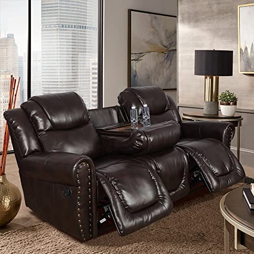 Ocstta Manual Leather Recliner Sofa, Living Room Furniture Set,Leather Sofa ...