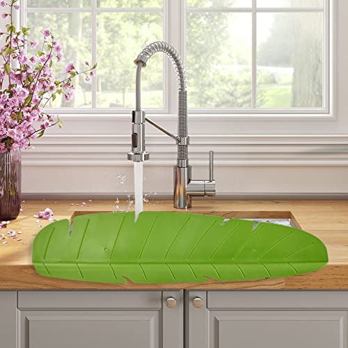 Viverie Sink Splash Guard - Leaf Style, Splash Protector Mat, Secure Non-Slip Suction Base, Dishwasher Safe, Faucet Splash Guard For Kitchen Sink & Toilet, Universal Splatter Guard (19.3 X 2.2 X 4.1") #TOP7
