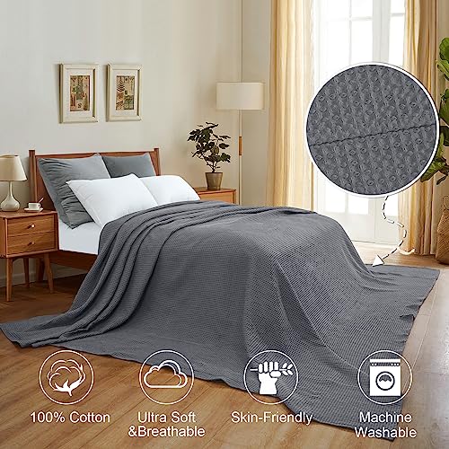 Image of PHF Pre-Washed Cotton Waffle Weave Family Blanket,Oversized King Size 120 inchx 120 inch-Snag Proof Lightweight Breathable, 10'x 10' Huge Extra Large Big-Elegant Aesthetic Home Decoration Gift,Charcoal | Pre-washed Natural Soft Cozy Lightweight Breathable, Textured Decorative Layer for Bed Guest Room, Machine Washable, Giftable