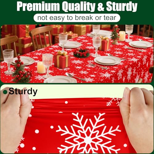 Image of Smiry Disposable Table Cloth - 6 Pack, 54 x 108 Inch Waterproof Rectangle Tablecloths for Parties, Decorative Plastic Table Cover, Leakproof & Sturdy, Red & White