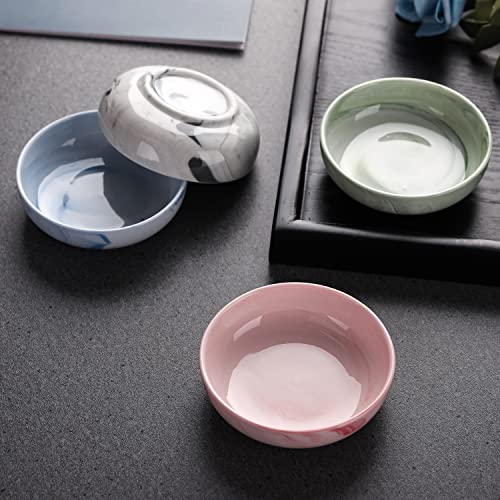 Chwaika Ceramic Side Dishes Bowls Seasoning Dishes Soy Dipping Sauce Dishes Set Of 4 Porcelain Appetizer Plates Dipping Bowls Set For Bbq Sauce, Condiments, Sushi (Multi-Color) #TOP3