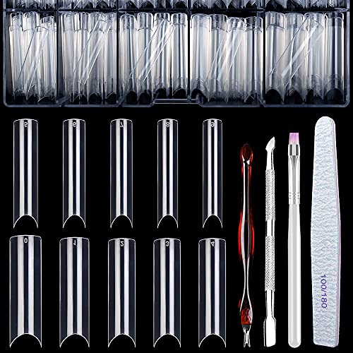 Extra Long C Curve Nail Tips, Acrylic Fake Nail Tips Half Cover Artificial False Nails for Salons and DIY Nail Art with Box (Long Clear)