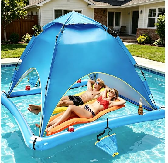 Jagahaha Floating Pool Canopy with UV50+ Sun Protection – Inflatable Pool Float with Shade, Pop-Up Floating Tent for Pool, Lake, Portable Floating Umbrella with Cup Holder & Carry Bag for 2 People