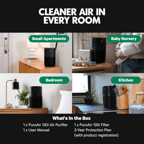 Image of PuroAir 130i Smart Air Purifiers for Home Pets Allergies - HEPA + CarbonTech Filter up to 500X Stronger - Cleans Air Fast - Quiet Sleep Mode, Small Room Air Purifiers for Bedroom, Baby, Office, Dorm