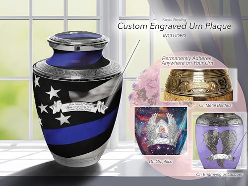 Image of Blue Line Flag Cremation Urns for Human Ashes Adult Man & Urns for Ashes