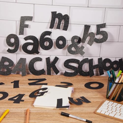 Image of Colarr 216 Pcs Black Glitter Bulletin Board Letters for Classroom Number Alphabet Punctuation Symbol Cutout 4'' Die-Cut Poster Letter with Adhesive Dot School Party Graduation Decor Display