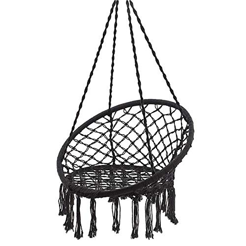 Hammock Chair Macrame Swing - Max 330 Lbs-Hanging Cotton Rope Hammock Swing Chair for Indoor and Outdoor Use (Black)