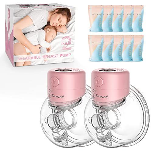 Image of Wearable Breast Pump, 2 Modes & 9 Levels Electric Breast Pump Portable, Double Hands Free Breast Pump with 10 Pcs Milk Storage Bag, LCD Display, Low Noise & Painless, 24mm Flange, 2 Pack