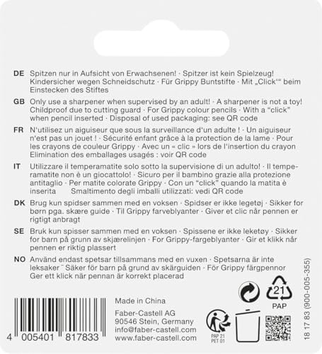 Faber-Castell 181783 - Anspitzer Grippy mit Schneidschutz, blau, Spitzer Kinder