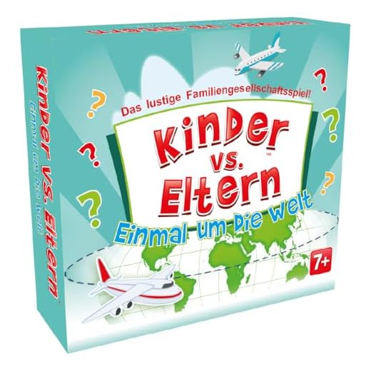 Brettspiel Familienquiz Kartenspiel Quizspiel für Kinder und Erwachsene Gesellschaftsspiel für die ganze Familie | Kinder Contra Eltern Einmal um die Welt | Alter 8+