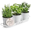 Barnyard Designs Indoor Herb Garden Planter Set with Tray, Metal Windowsill Plant Pots with Drainage for Outdoor or Indoor Plants, Set/3 (White)