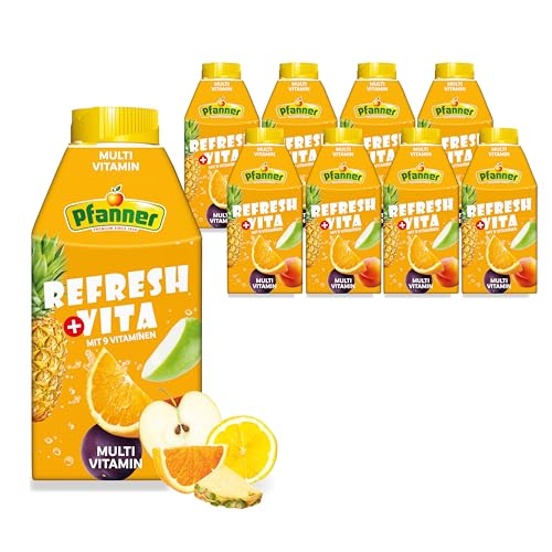 Pfanner Refresh + Vita - Multivitamin Fruchtgetränk (8 x 0 5 l) Multi Getränk aus 12 Früchten - 10% Fruchtgehalt - Fruchtgetränk im Vorratspack