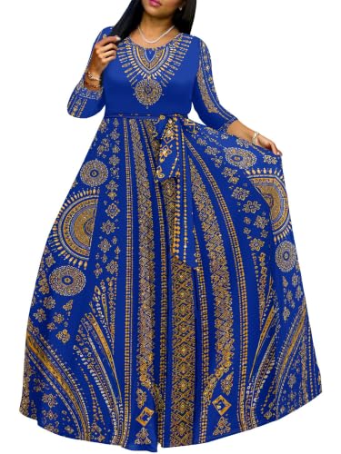 Image of Plus Size Maxi Dress for Women V Neck 3 /4 Sleeve Wrap Dress