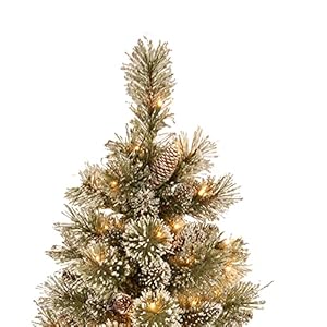National Tree Company Pre-lit Artificial Mini Christmas Tree | Includes Small White LED Lights, White Tipped Cones, Glitter Branches Pine Cones and Cloth Bag Base | Glittery Bristle Pine - 3 ft National Tree Company Pre lit Artificial Mini Christmas Tree Includes Small White LED Lights White Tipped Cones Glitter Branches Pine Cones and Cloth Bag Base Glittery Bristle Pine 3 ft