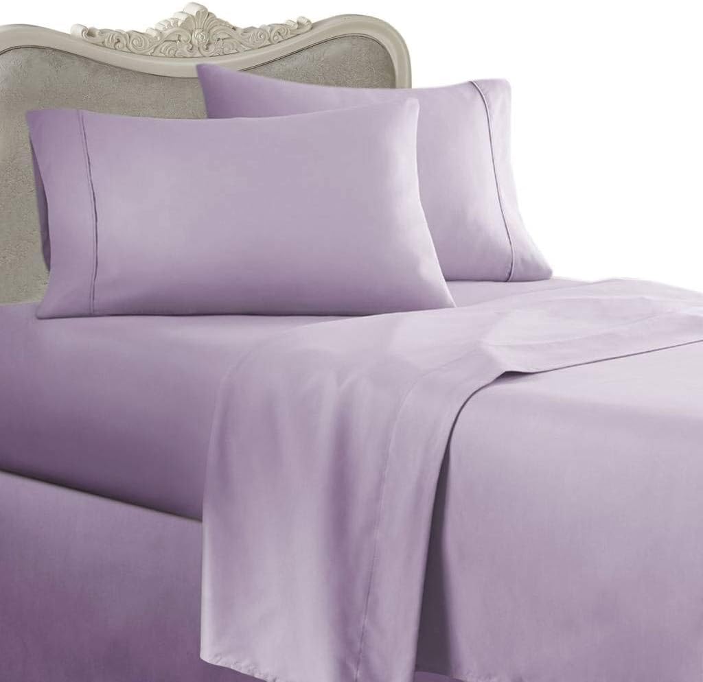 Luxurious 300-Thread-Count Egyptian Cotton 4pc 300TC Bed Sheet Set, California King, Lavender Solid 300 TC