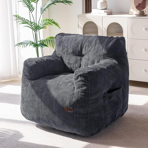 MAXYOYO Bean Bag Chair, Tufted Bean Bag Lazy Chair, Living Room Sofa with Filler for Adult Teens Kids, Corded Fabric Accent Sofa Chair for Bedroom
