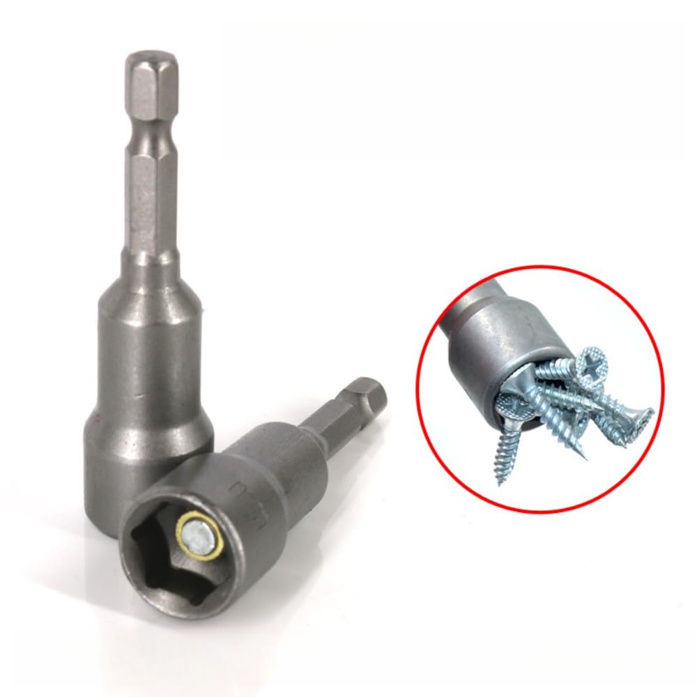 10 PCS 1/4" Hex Shank Magnetic Nut Driver Bit Set, 1/4 inch Quick Change Socket, Heavy Duty 1/4 Nut Driver Length 2.5 inch (65mm)