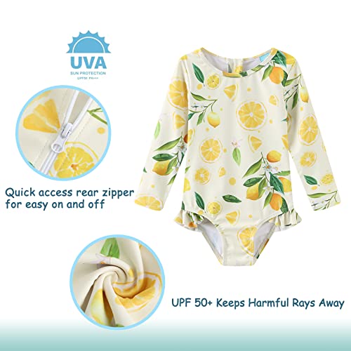 Image of Baby Girls One Piece Swimsuits Long Sleeve Rash Guard for Kids Girls UPF 50+ Sun Protection Swimshirts