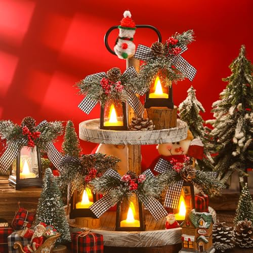 Bougie LED de Noël en lanterne décorative noire et blanche à pile - 8