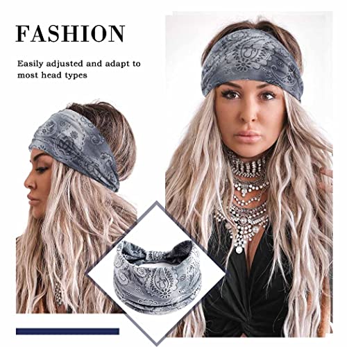 Aceorna Boho Headbands Wide Knotted Hairbands Stretch Printed Head Bands Bohemia Head Wraps For Women And Girls 3 Pcs (Set G) #TOP4