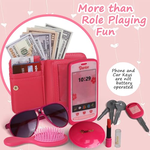 Darice Play Purse for Little Girls, Toddler Purse with Accessories, Fashion Girl Toys, Toy Purse, Handbag, Toy Phone, Pretend Play Makeup, Wallet, & More, Toddler Purses 3 Year Old and Up