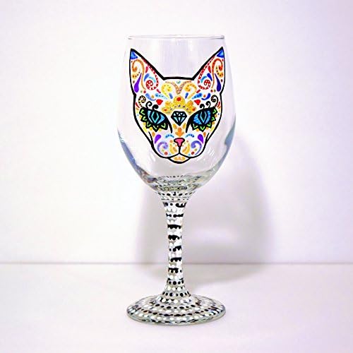 Hand Painted Cat Wine Glass