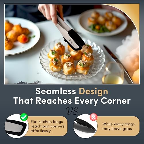 Kitchen Tongs - Premium Stainless Steel Tongs for Cooking with Non-Scratch LFGB Silicone Tongs Tips, Locking Handles, Built-In Stand, Dishwasher Safe, Ideal for Grilling, Frying, and Serving - Image 3