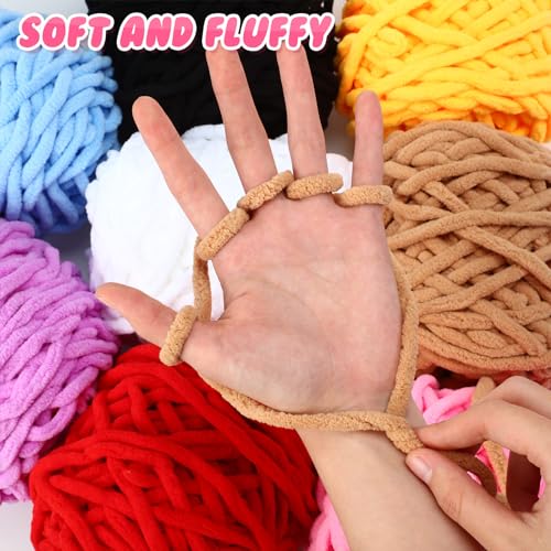 Image of Buryeah 8 Pack Chunky Chenille Yarn for Crocheting Soft Thick Fluffy Yarn for Hand Knitting Bulky Velvet Blanket Plush for Weaving DIY Crafts Each 3.5 oz 55 Yards (Simple Colors)