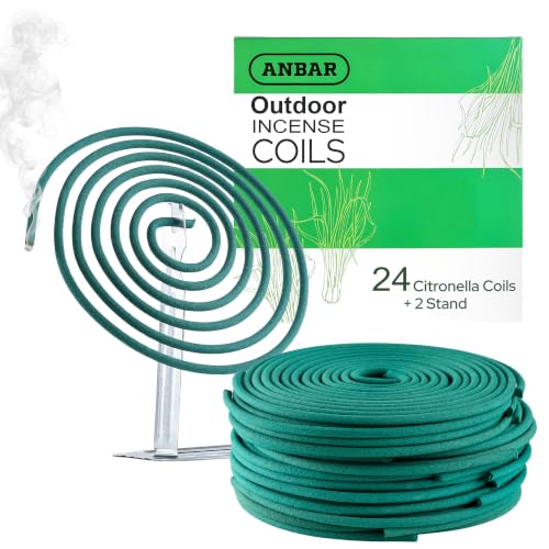 Anbar Citronella Incense Coils for Outdoor Living - Handmade Natural Coils for Patios Camping Backyards & Gardens. Long Burning 5-7 Hours (24)