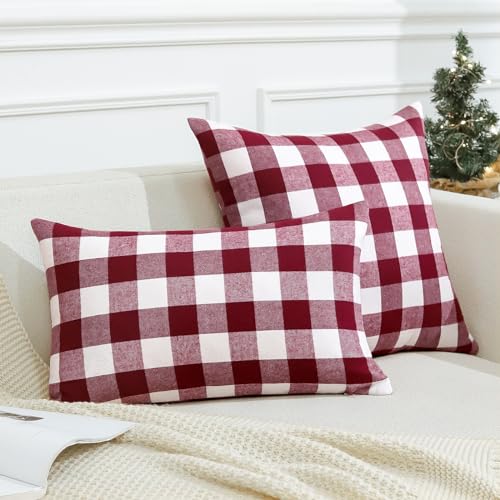 JOTOM Christmas Plaids Tartan Linen Throw Pillow Covers Buffalo Check Plaids Cushion Cover for Home Sofa Car Decorative Pillowcases Set of 2 60 x 60cm (Red and White) - Image 4