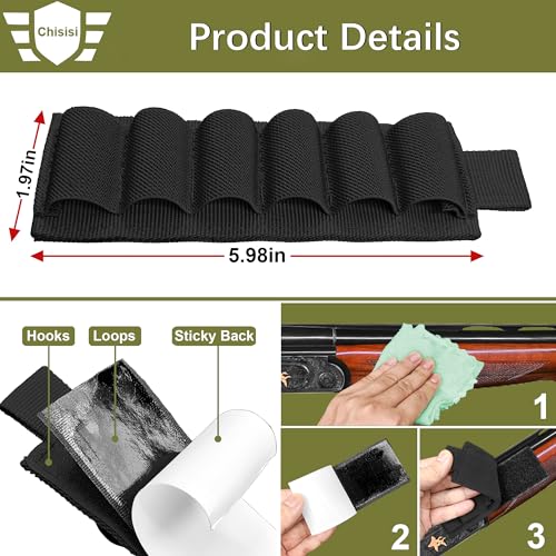 Chisisi 12/20 Gauge 60 Round Shotgun Shotshell Bandolier with 6 Round Shell Card Pouch, Adjustable Shotgun Shoulder Belt with Molle Side Saddle Shell Carrier- Hook and Loop (Black 60+6 Round)