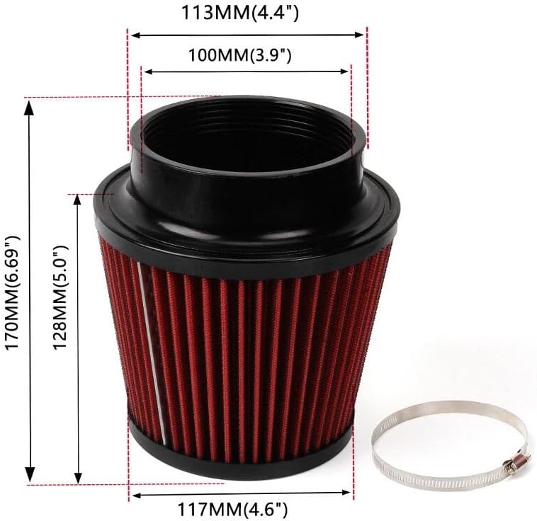 車の修理 車用4インチ丸型コーン型マッシュルームヘッドフィルター（クランプ付き）1個