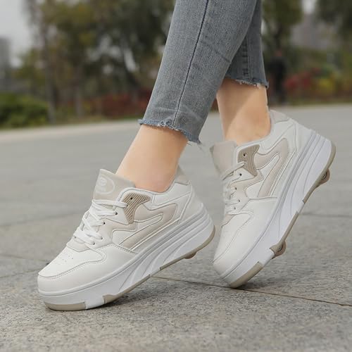 Kids Roller Shoes Boy Girl Sneakers, Street Fashions Skateboarding Shoe Parkour Shoes with 4-Wheels Unisex Retractable Skating Shoes for Outdoor Sports Walking2