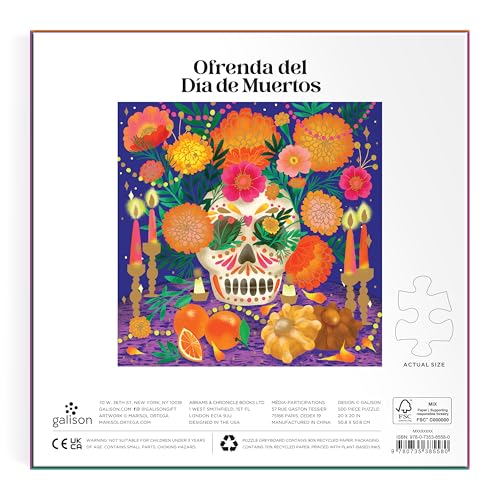 Rompecabezas Galison Ofrenda del Día de Muertos, 500 piezas con acabado metalizado para adultos, ilustrado por Marisol Ortega, tamaño final 20" x 20" miniatura 3