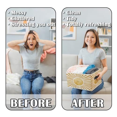 Image of Boho Sunshine Classroom Storage Bins Box with Handles, Cute Boho Abstract Sunshine Collapsible Basket Organizer for Kids Nursery Room Bedroom Bathroom Books Clothes