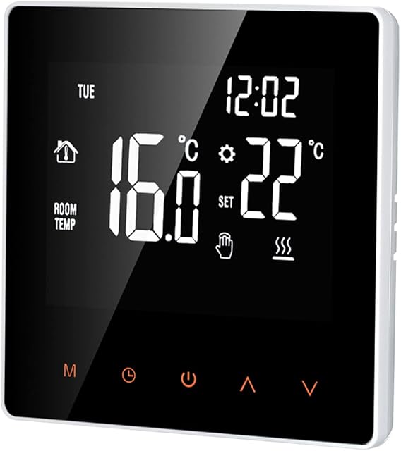 Kavolet Smart Thermostat for Electric Underfloor Heating, LCD Display Touch Screen Digital Temperature Controller Week Programmable Floor Heating Home School Office Hotel 16A, White, No Wi-Fi