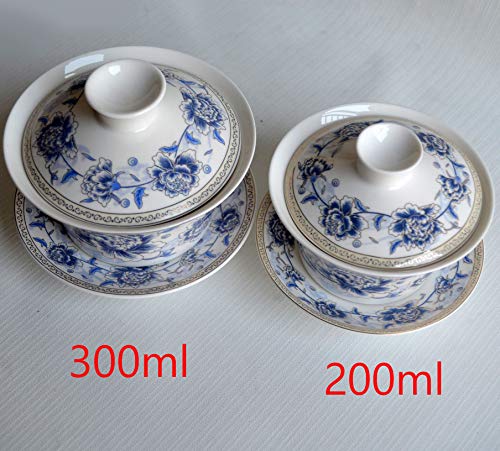 vv8oo Blue White Peony Gaiwan Tea Set