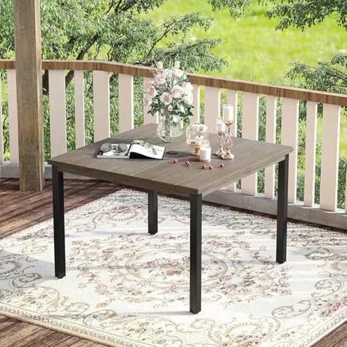 Image of VICLLAX Outdoor Dining Set for 4, 5 Pieces Patio Dining Furniture Set with Umbrella Hole- 40.2 inch Patio Table and Chairs for Balcony, Garden and Deck, Grey Wood Grain Tabletop