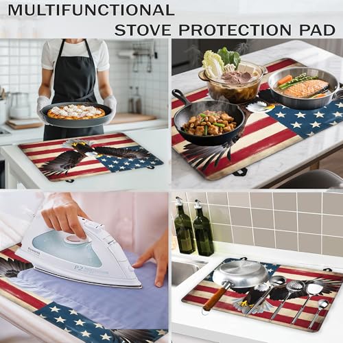 Image of Electric Stove Top Cover,American Flag Stove Cover for Glass Top Electric Stove,Bald Eagle Heat Resistant Flat Top Stove Mat Countertop Protector, 28 x 20 Inch