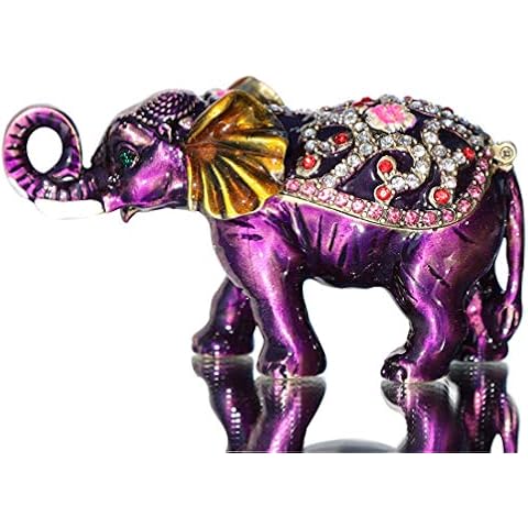 Waltz&F Purple elephant Hinged Trinket Box Bejeweled Hand-painted Ring Holder Animal Figurine Collectible Cover