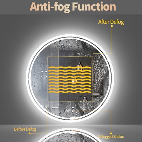 LUVODI Specchio Bagno Led con Luce: 80 cm specchio Retroilluminato bagno Rotondo Specchiera bagno con luce illuminazione tondo con Antiappannamento, Dimmerabile, 3 Colori Luce, Funzione Memoria