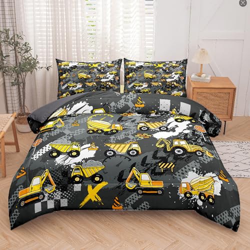 Image of Peopleareok Construction Truck Kids Comforter Set for Boys Twin (68x86 Inch), 2 Pieces Construction Excavator Truck Bedding Sets for Toddler Children, Super Soft Microfiber Comforter with 1 Pillowcase
